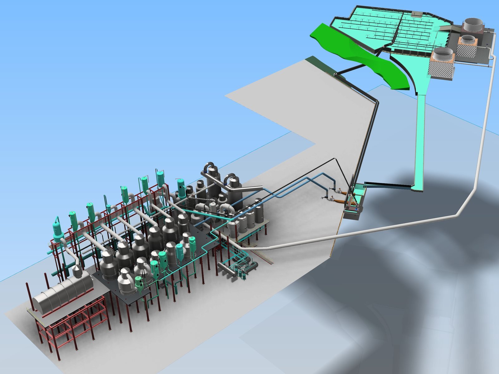 Modelo 3D del sistema de vacío (inyección y rechazo) de una fábrica azucarera